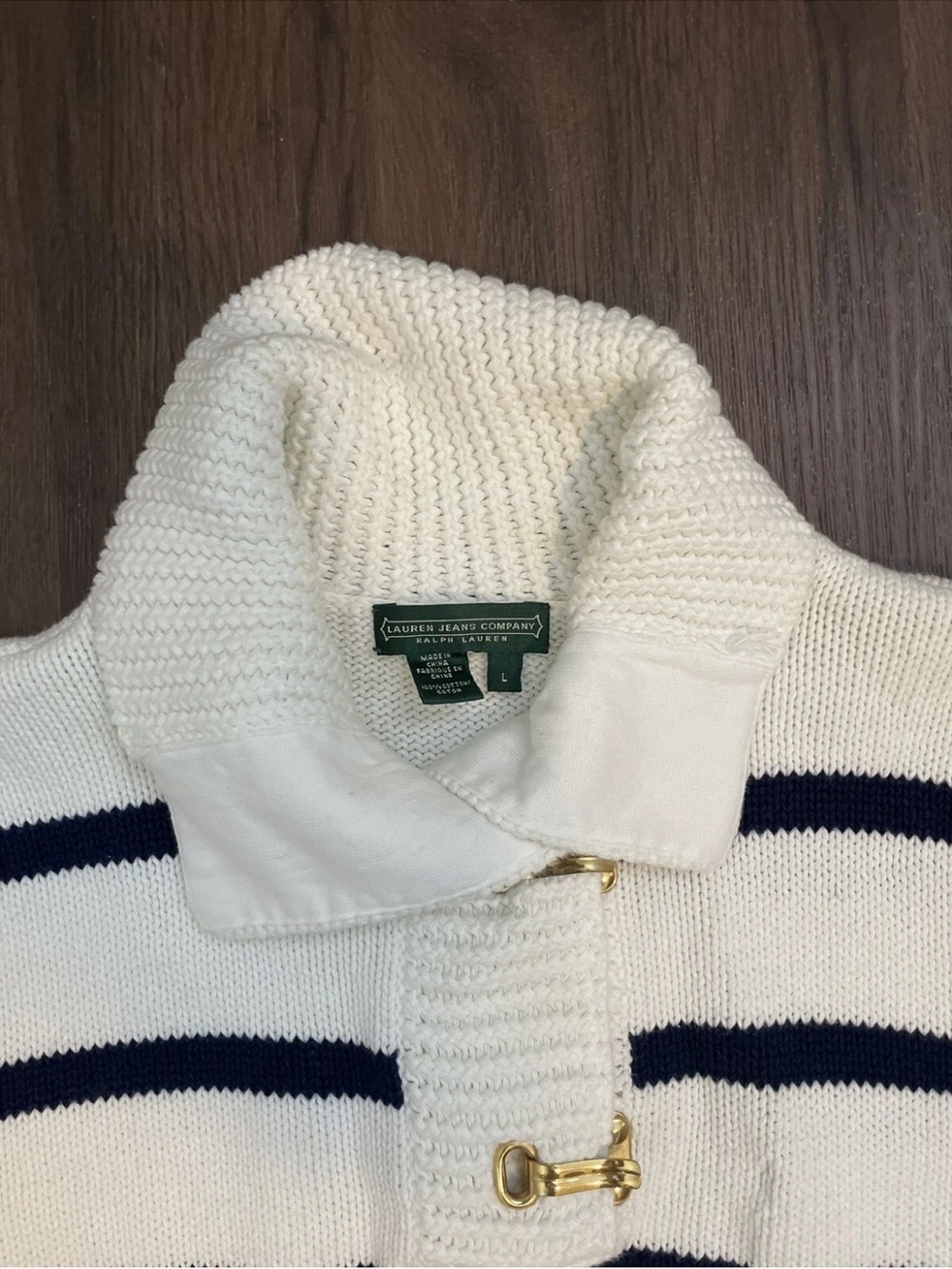 Ralph Lauren White & Navy Striped Polo-Collar Sweater - Picture 3 of 15
